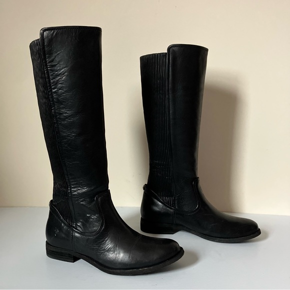 Frye Black Leather Melissa Scrunch Tall Riding Boots size 8 - Picture 4 of 11